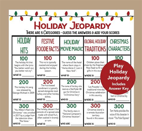 Holiday Trivia Game Christmas Jeopardy Holiday Jeopardy Trivia Game