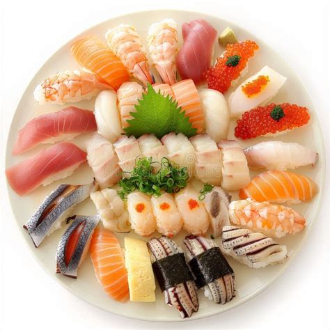 A Beautifully Arranged Platter Of Assorted Nigiri Sushi With Different