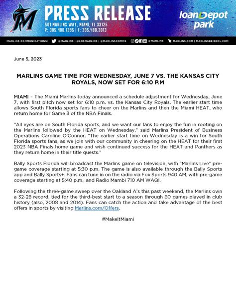 Marlins Communications On Twitter Marlins Game Time For Wednesday