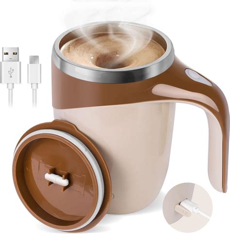 Gainty Taza con agitación automática de 380 ml con Tapa Taza de café