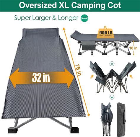 Slsy Heavy Duty Portable Xxl Camping Cot Set 900lbs 32 Wide With 3