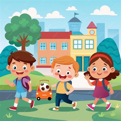 Premium Vector Kids Back To School Cartoon Drawing