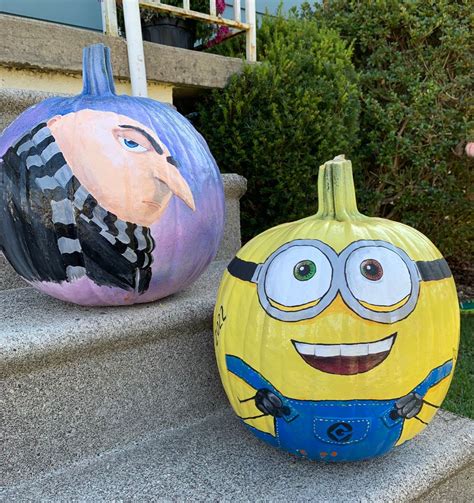 Gru And Bob Minion Pumpkins Hand Painted Pumpkin Art