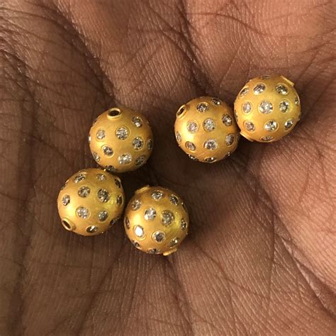 Shop 8mm Round 14k Gold Beads With Diamonds Get FREE SHIPPING