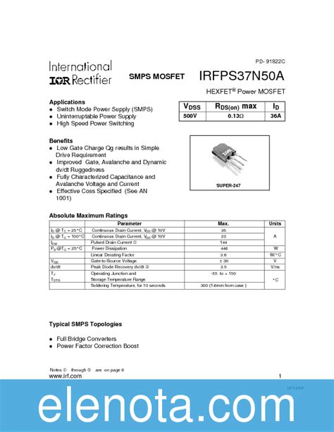 Irfps N A Datasheet Pdf Kb International Rectifier Pobierz Z