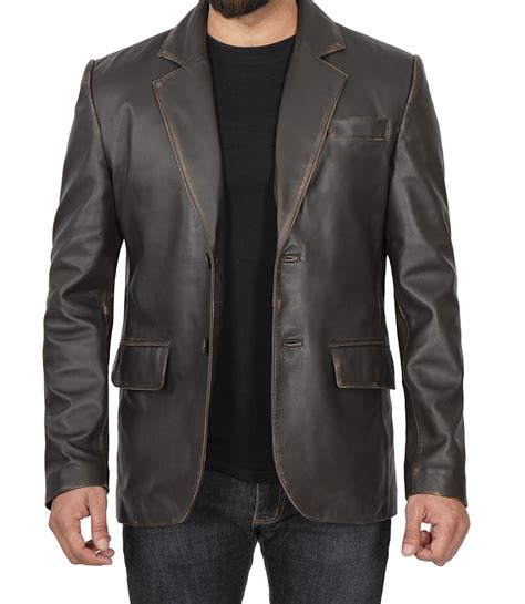 Mens Dark Brown Leather Blazer Jacket