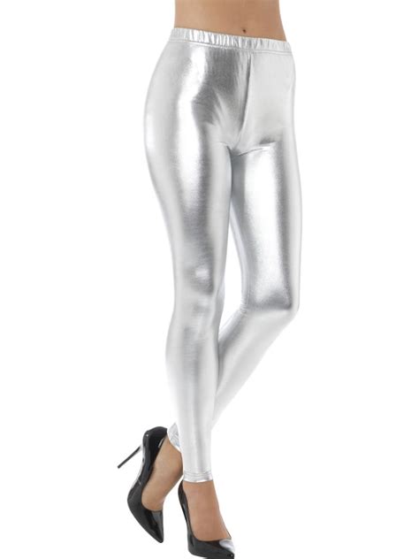 Jaren 80 Metallic Disco Legging Zilver