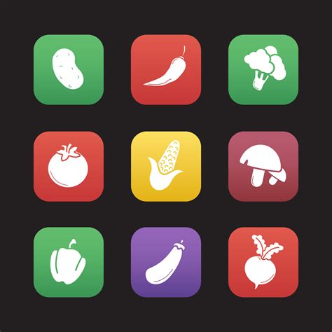 Vegetables Flat Design Icons Set Potato Hot Chili Pepper Broccoli Tomato Corn Mushrooms