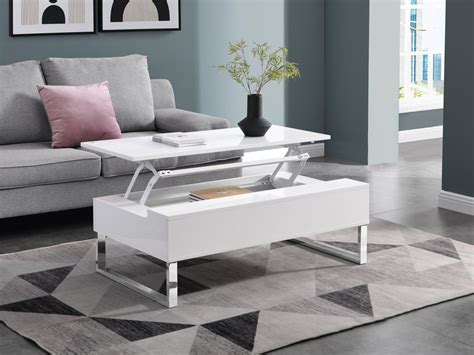 Table Basse Avec Plateau Relevable Mdf Et M Tal Chrom Coloris Blanc