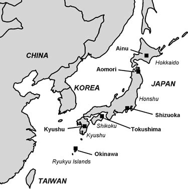 Map of the Japanese Islands. Approximate geographical locations of the ...