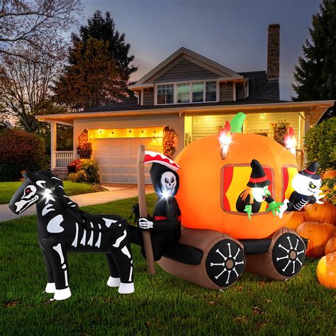 Costway Ft Long Halloween Inflatable Carriage Led Lighted Carriage