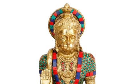 Lord Hanuman Blessing Sitting Brass With Inlay