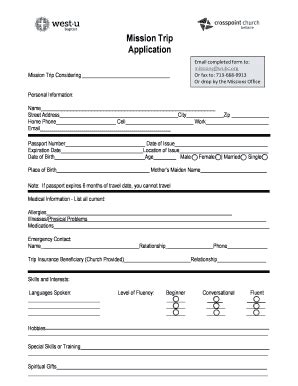 Fillable Online Mission Trip Application Form Master Wubc Org Fax