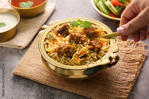 Mutton Gosht Biryani Spicy Indian Malabar Lamb Meat Biryani Hyderabadi