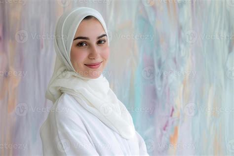 Ai Generated Beautiful Arabian Muslim Woman Wearing White Hijab With