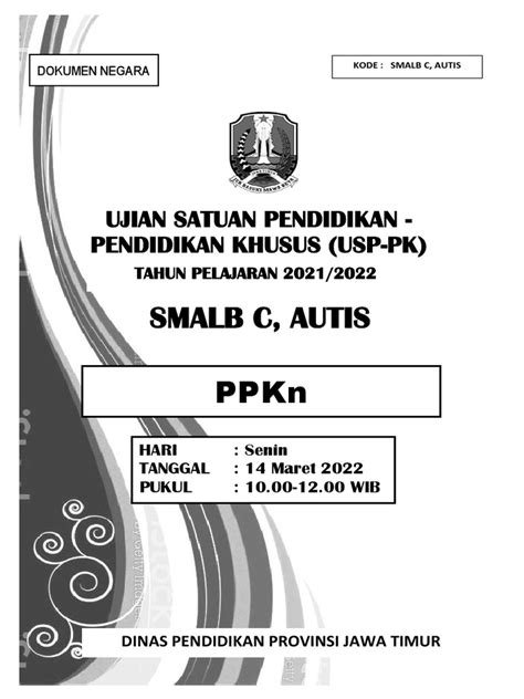 Smalb C Autis Naskah Soal Ppkn 2022 Pdf