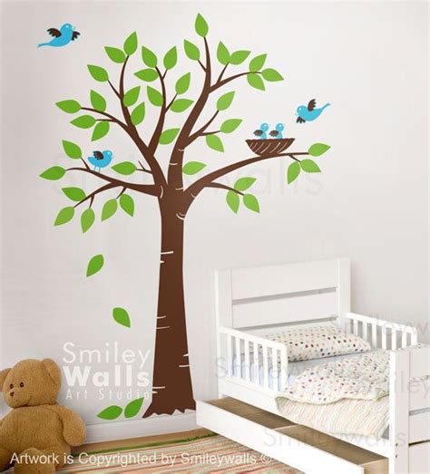 Tree With Bird Nest And Birds Nursery Vinyl Wall By Smileywalls Vinyl