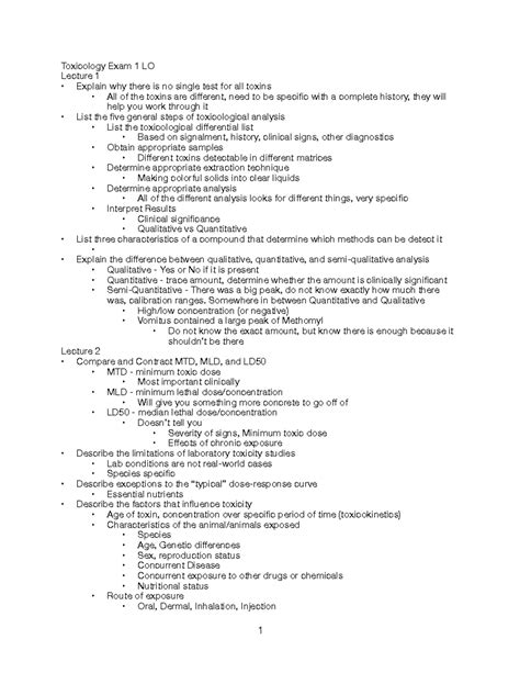 Toxicology Exam Lo Lecture Notes Study Guide Toxicology Exam