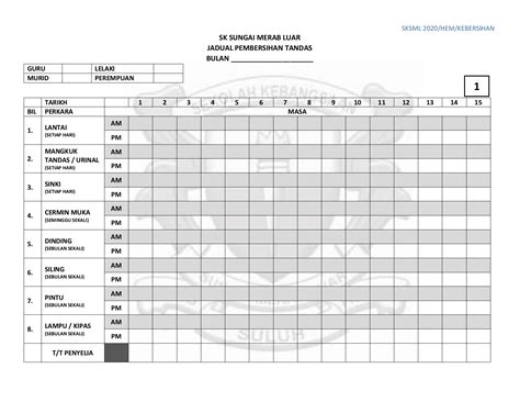 Jadual Pembersihan Tandas