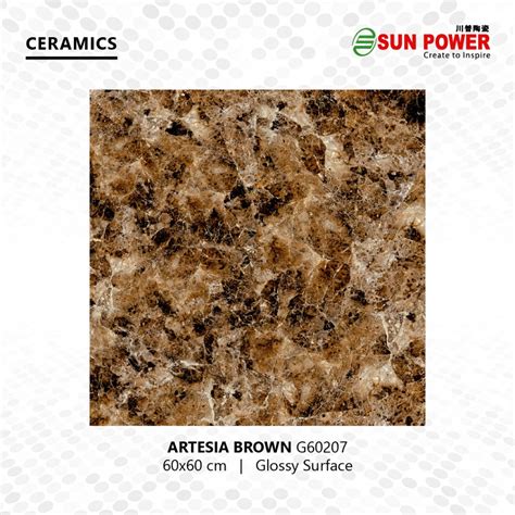 Jual Keramik Lantai Body Putih Glossy Artesia Brown 60x60 Sun Power