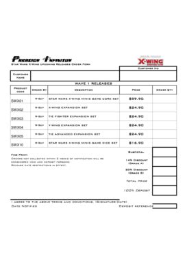 Fillable Online Store Order Form FFG 2012 09 21 X Wing Wave 1