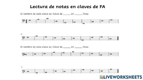 Lectura De Notas En Claves De Fa Worksheet Live Worksheets