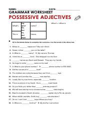 Possessive Adjectives Exercises 1 Pdf NAME DATE GRAMMAR WORKSHEET