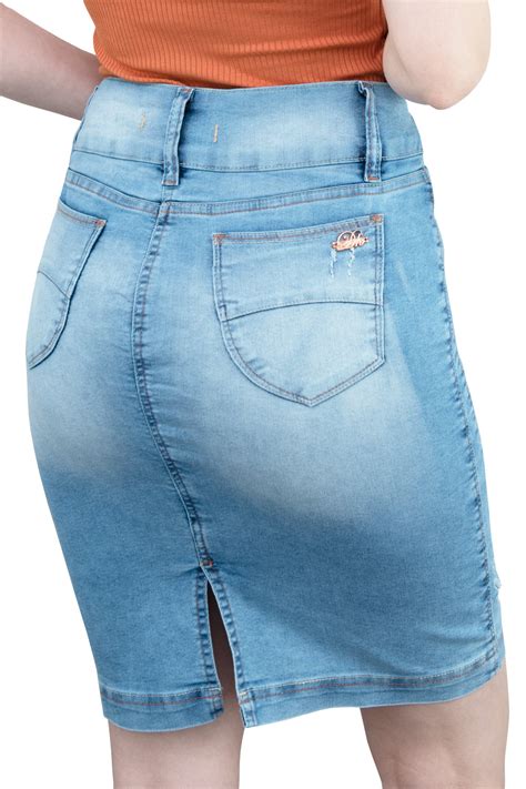 Saia Jeans Evangélica Secretária Dyork Estilo Moderno em Lavagem Sky Claro