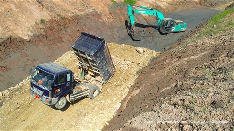 Incredible Dump Truck Unloading Rock With Bulldozer Pushing Stone