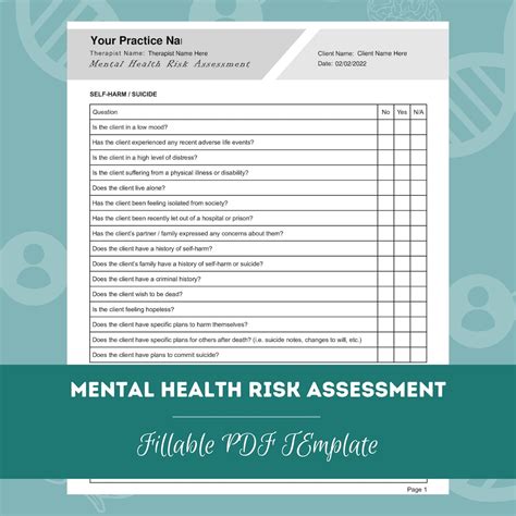 Mental Health Risk Assessment Editable Fillable Pdf For Counselors