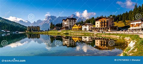 Amazing Panoramic View Of Misurina Lake And Mountain Range Location