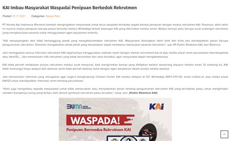 Salah Tes Fisik Online Rekrutmen Karyawan Pt Kai Turnbackhoax Id