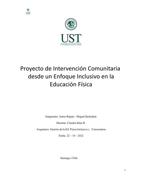 Proyecto de intervención comunitaria Proyecto de Intervención