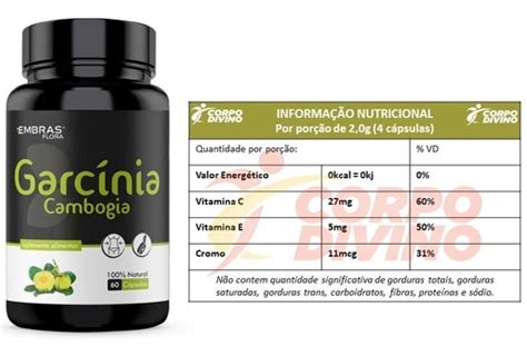 Garcínia Cambogia 500mg 60 Cápsulas Embrasflora Parcelamento Sem Juros