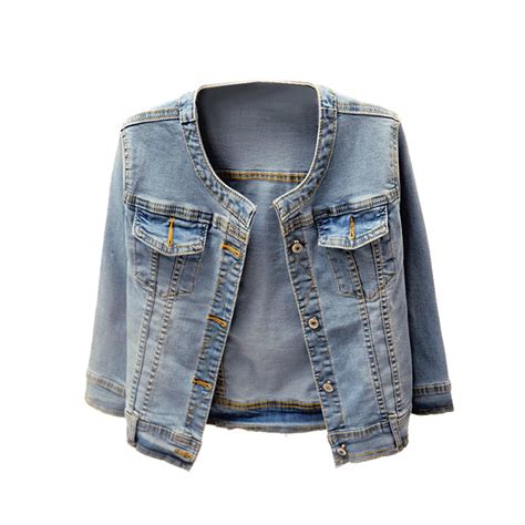 Denim Jackets Trendy Washed Three Quarter Sleeve Stretch Short Jeans