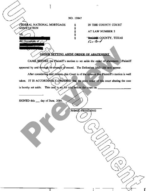 Texas Order Setting Aside Order Of Abatement Application For Setting Aside Abatement Format