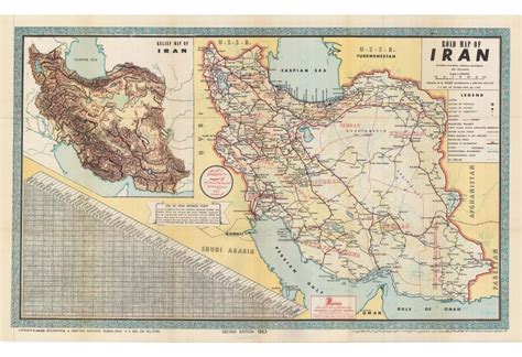 IRAN: ROAD MAP OF IRAN. HIGHWAYS - RAILWAYS - AIRWAYS - WATERWAYS. RELIEF MAP OF IRAN. by Abbas ...