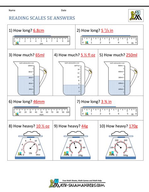 5th Grade Measurement Worksheets