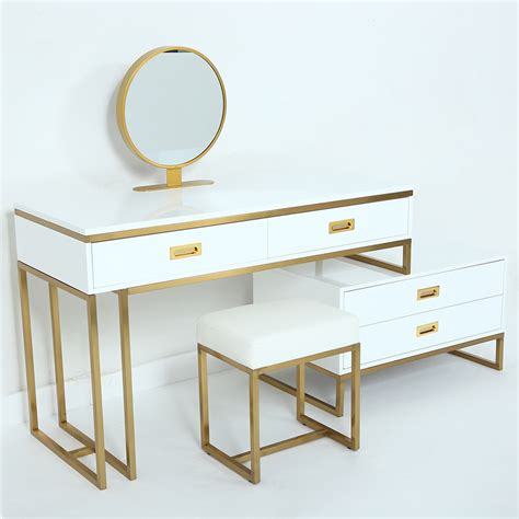 Modern White Makeup Vanity Expandable Dressing Table With Cabinet Mirrorandstool Included Homary