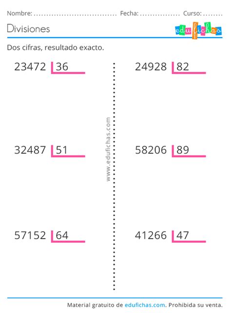 Divisiones De Dos Cifras Con Resultado Exacto Cuadernos Para Ni Os