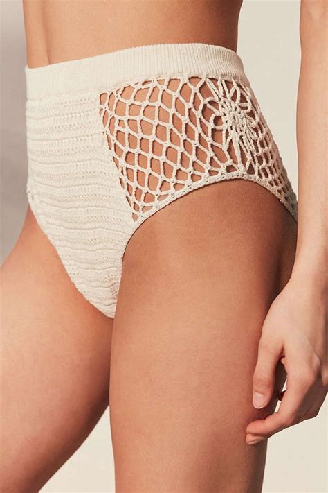 Uo Somedays Lovin Daphne Crochet High Waisted Bikini Bottom Ivory