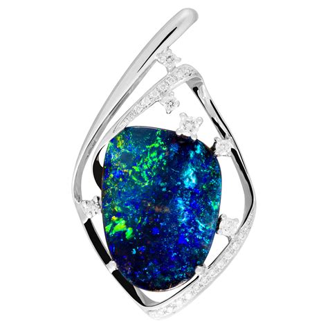 Boulder Opal Pendant set in 18ct White Gold (PE018) - Opal Copying ...