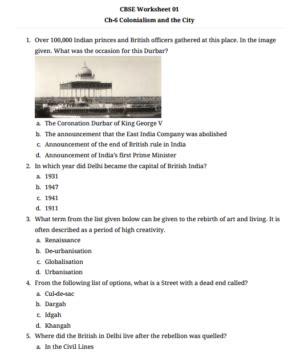 Social Science Worksheets Std 8th CBSE Board With Answers