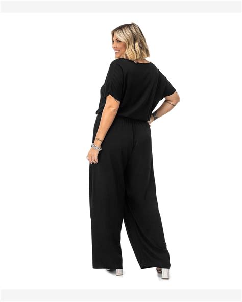 Riachuelo Macac O Plus Size Em Viscose Slub Secret Glam Preto