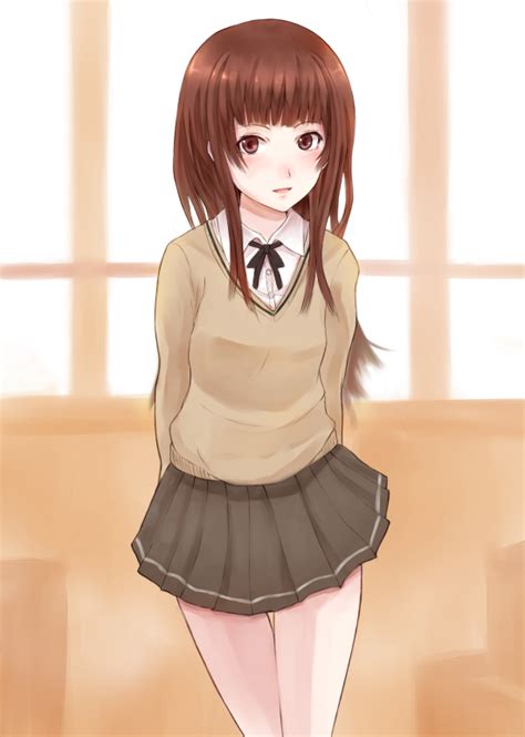 Safebooru 1girl Amagami Bad Id Brown Eyes Brown Hair Kamizaki Risa Long Hair Purea School