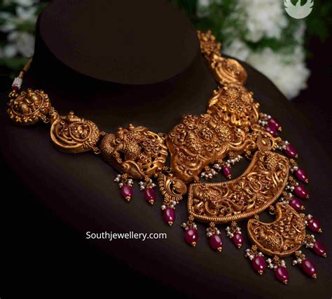 Antique Gold Nakshi Peacock Necklace Indian Jewellery Designs