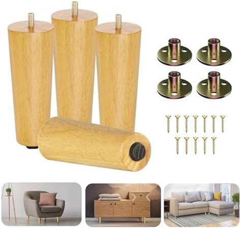 Yes All Inches Round Natural Solid Wood Furniture Legs Set Of