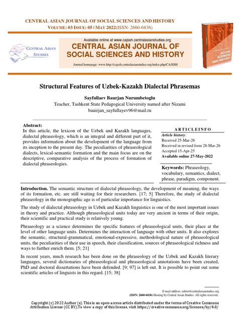 Structural Features of Uzbek-Kazakh Dialectal Phrasemas | PDF ...