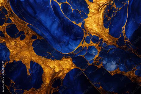 Abstract royal blue marble background with golden veins, marble stone texture pattern design for ...