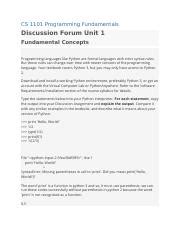 CS 1101 Discussion Unit 1 Docx CS 1101 Programming Fundamentals